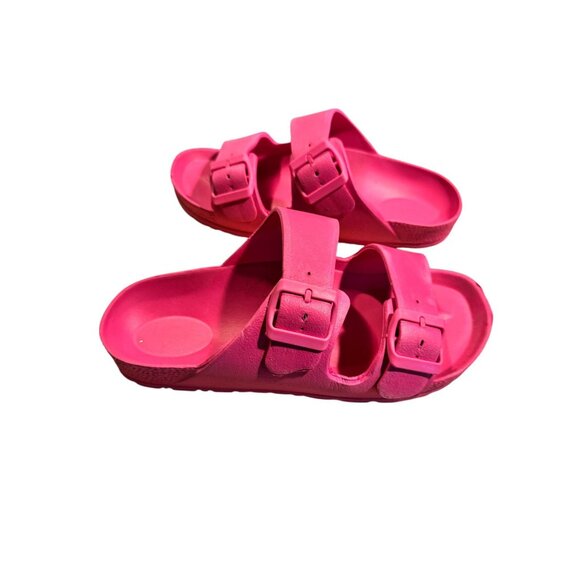 Bright Pink Double Strap Buckle Sandals Womens Size 8 Lightweight Slip-On Comfy - Picture 4 of 9